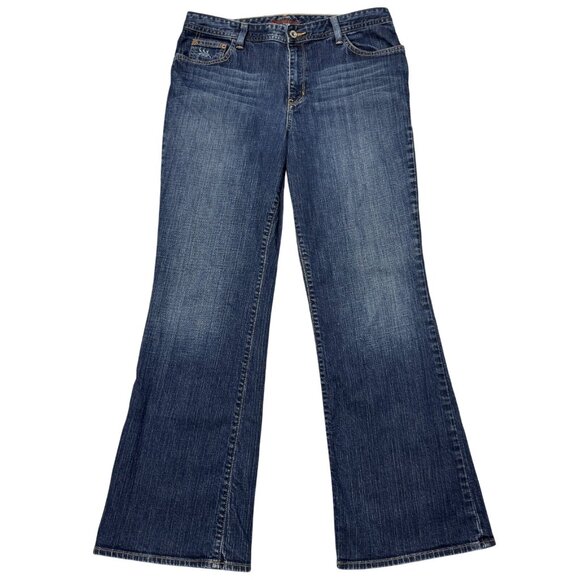 Eddie Bauer Denim - Eddie Bauer Womens Blue Denim Bootcut Jeans Embroidered Natural Fit Size 12R